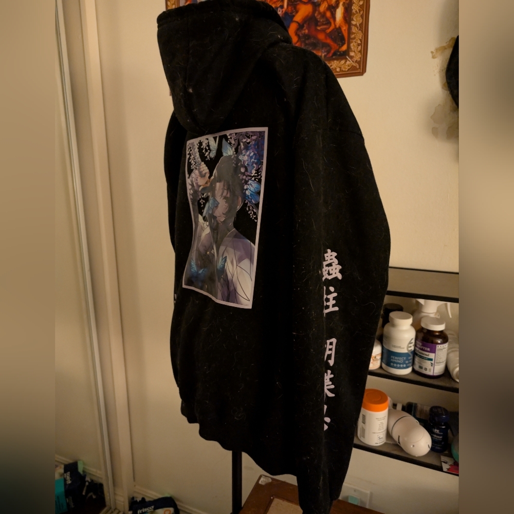 BEIS Black Hoodie with Purple Anime Graphic